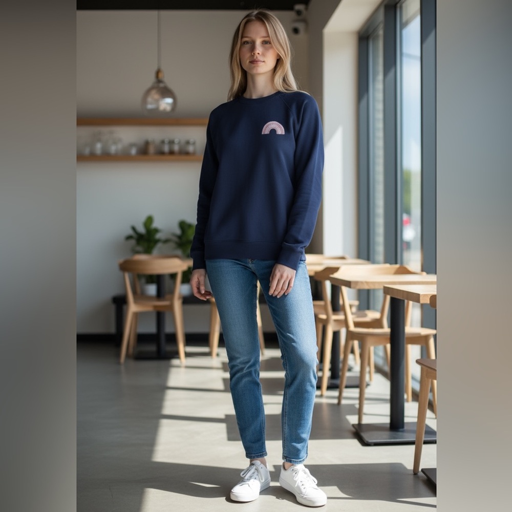 Lacey Chabert Navy Sweatshirt NWT • Medium • Rainbow Detail • Cozy Cute
